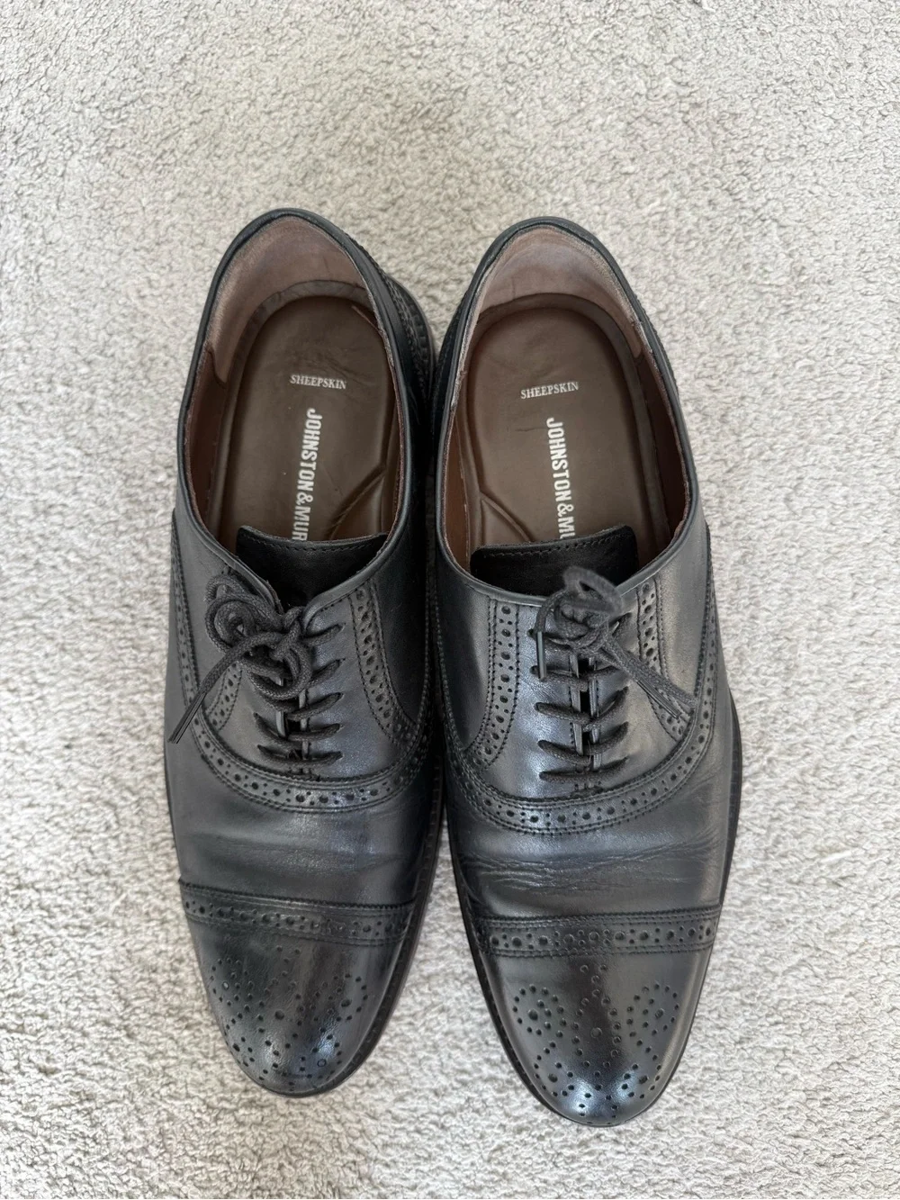 Johnston & Murphy Black Leather Wingtip Derby Oxfords